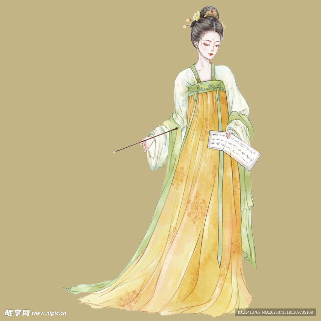 古风汉服女子持扇优雅图