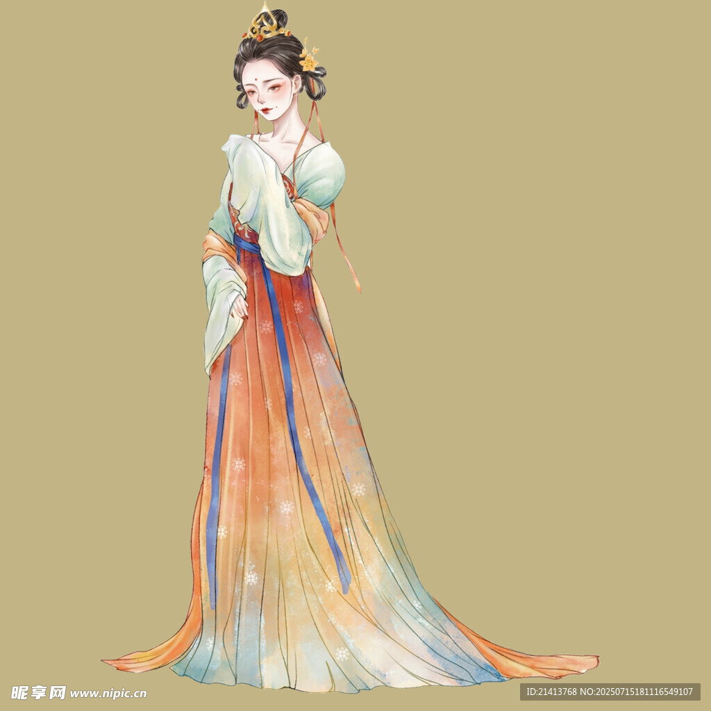 古风女子身着飘逸长裙