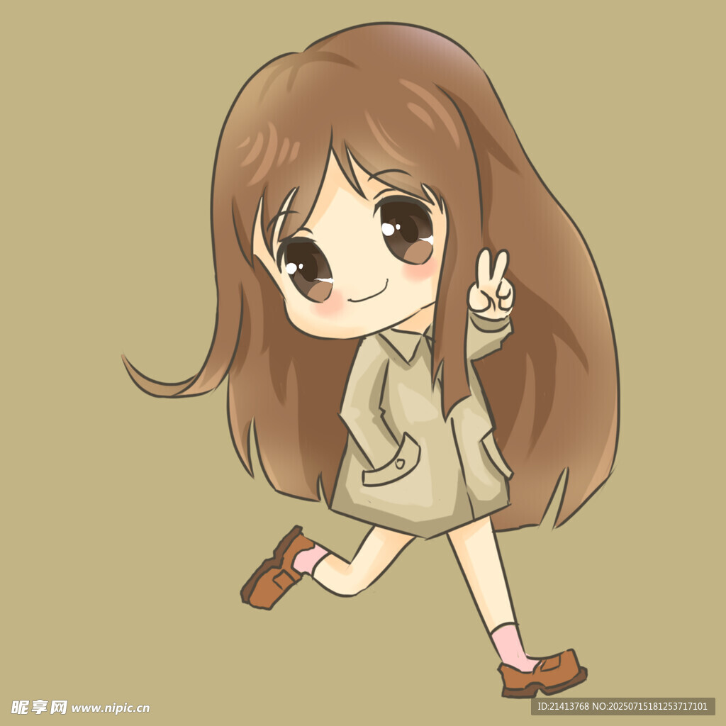 奔跑的可爱卡通长发女孩