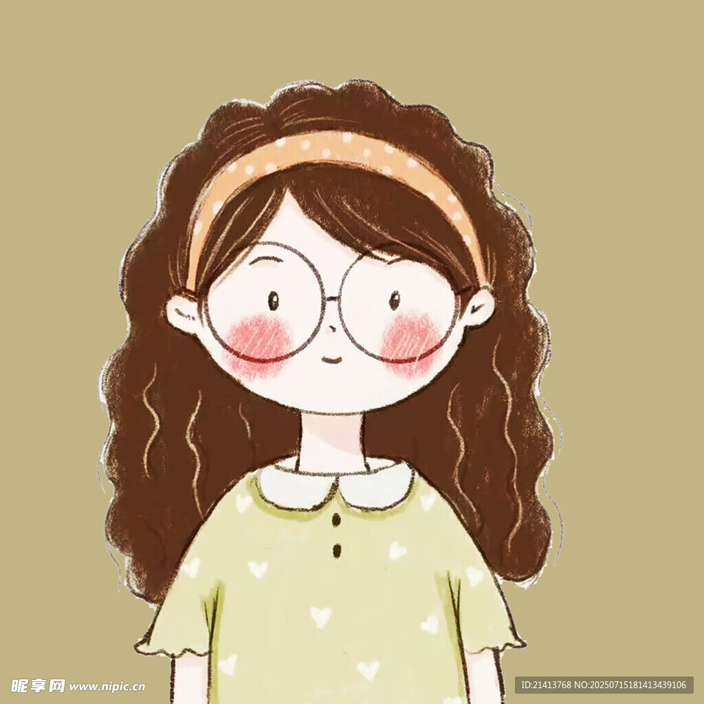 戴眼镜的卷发可爱女孩
