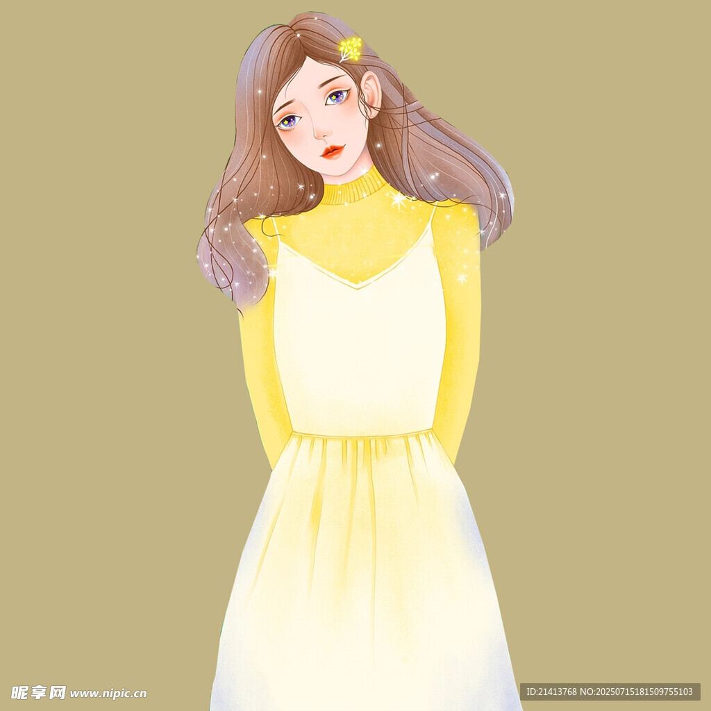 穿黄裙的甜美女孩