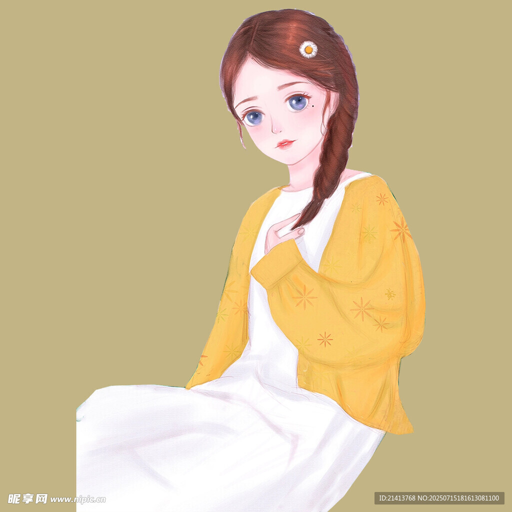 黄衣少女优雅坐姿插画