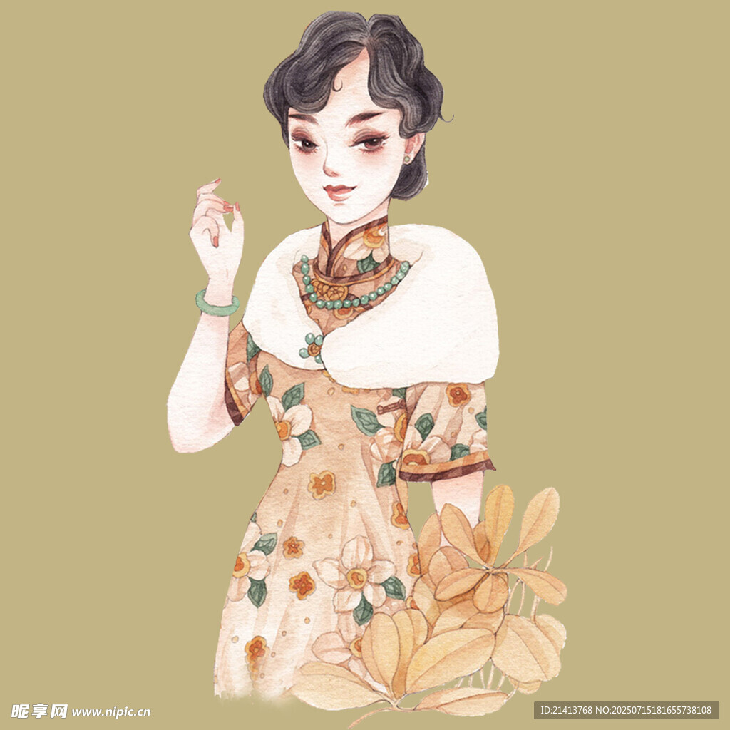 复古旗袍少女优雅姿态