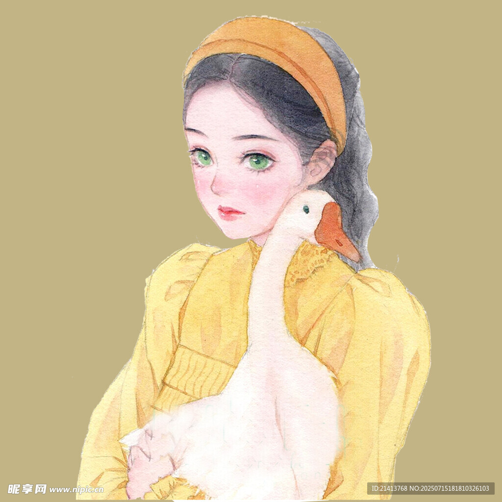 黄衣少女与白鹅