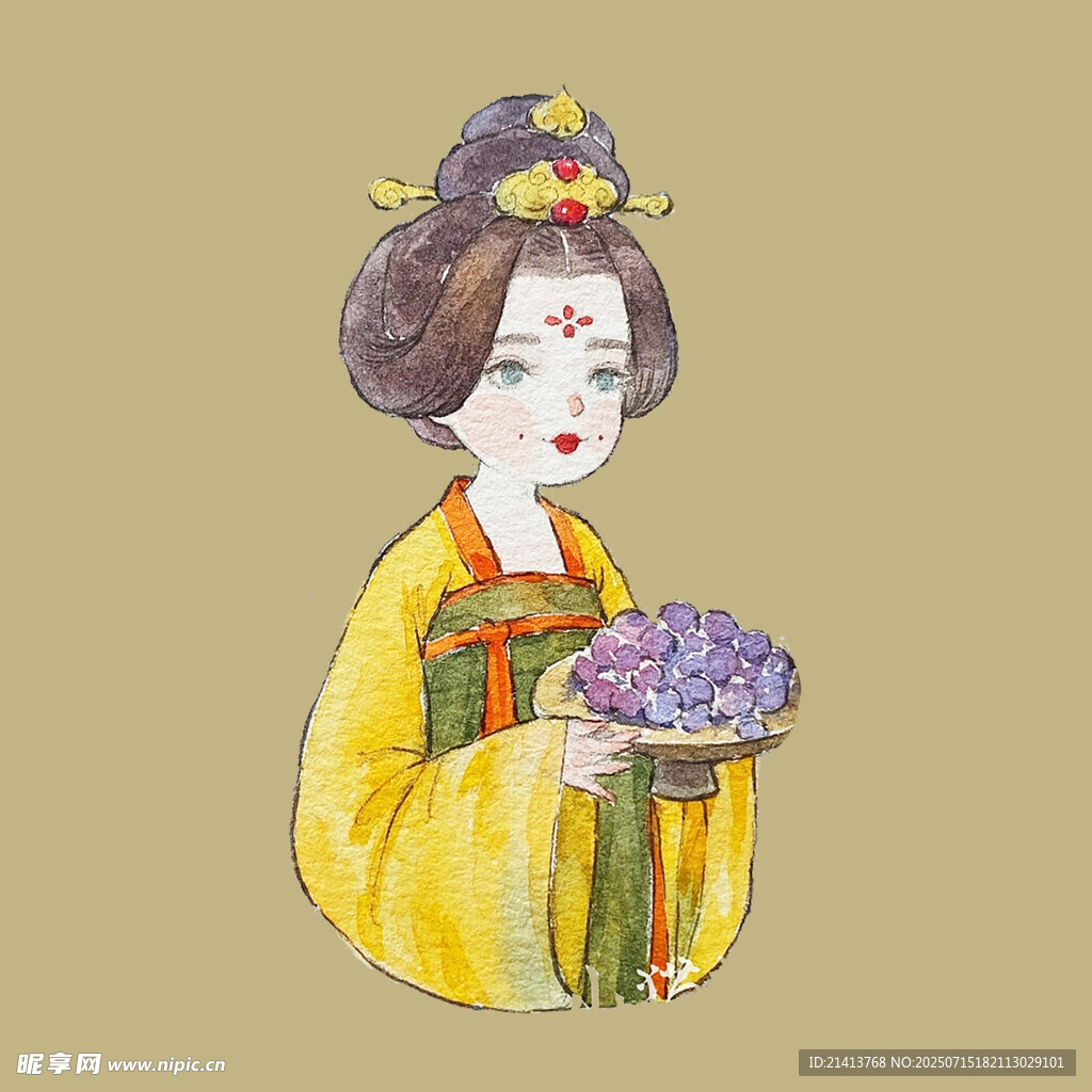 唐代仕女手持花束图