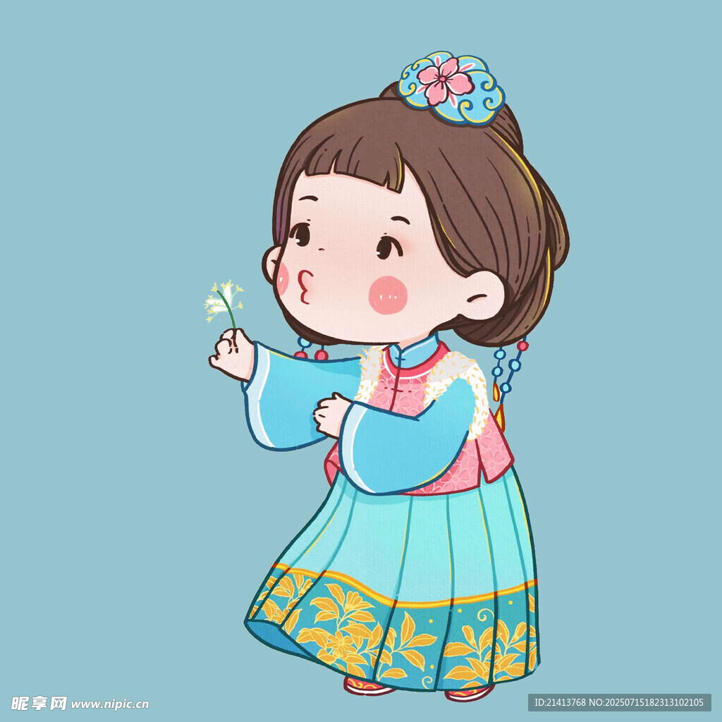 手持小花的可爱汉服女孩