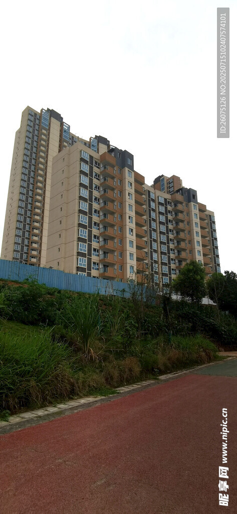 城市道路旁的高层住宅区