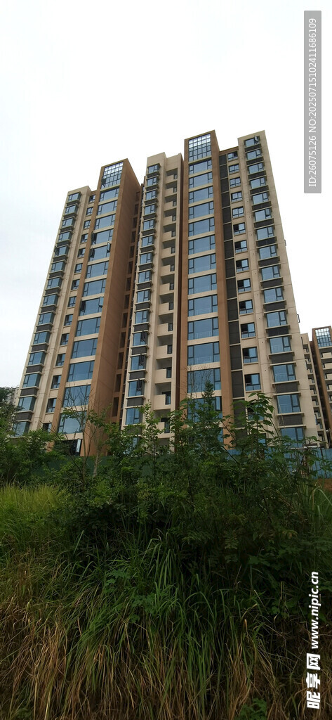 高层住宅楼与绿植景观