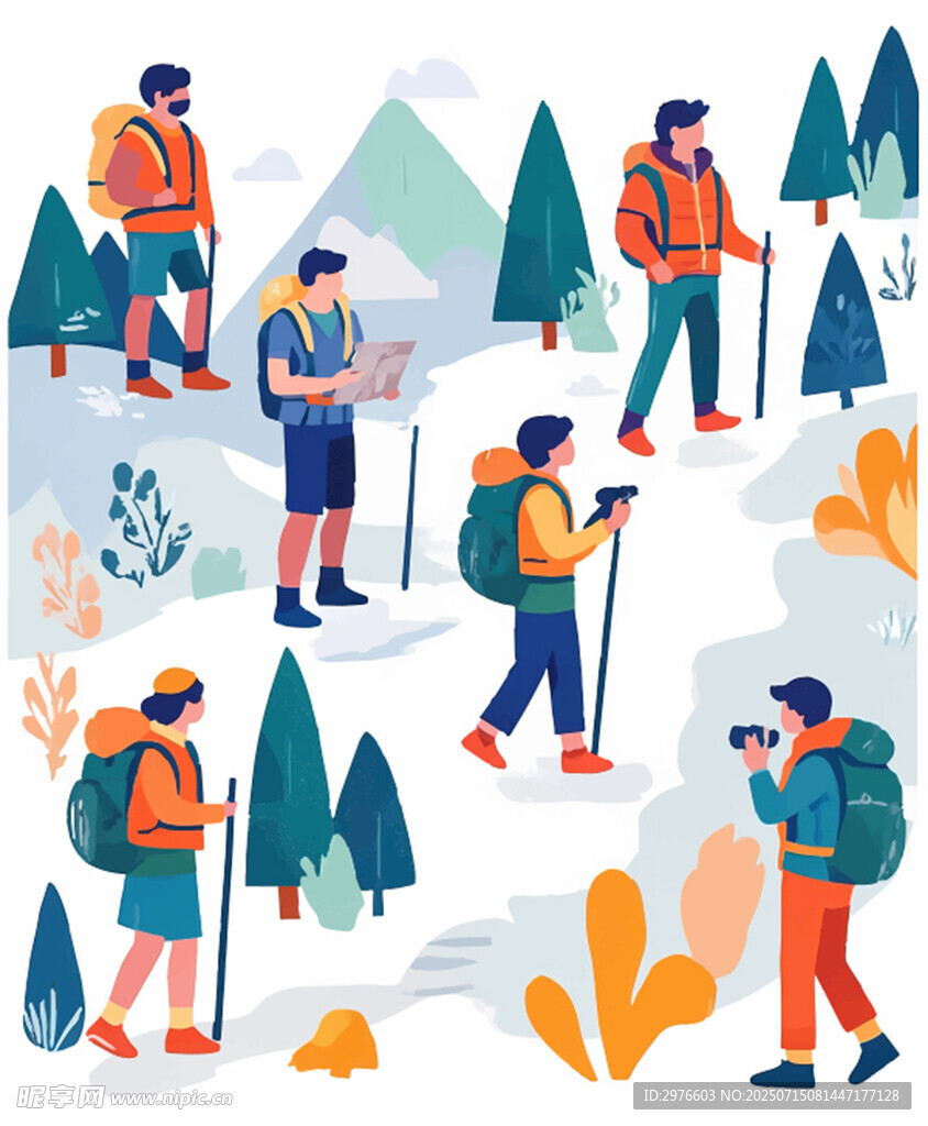 户外徒步旅行者的山林之旅