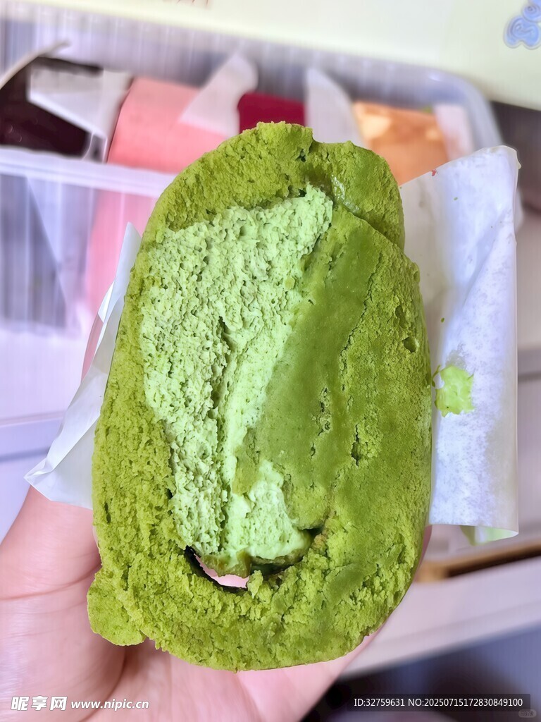 抹茶夹心面包特写