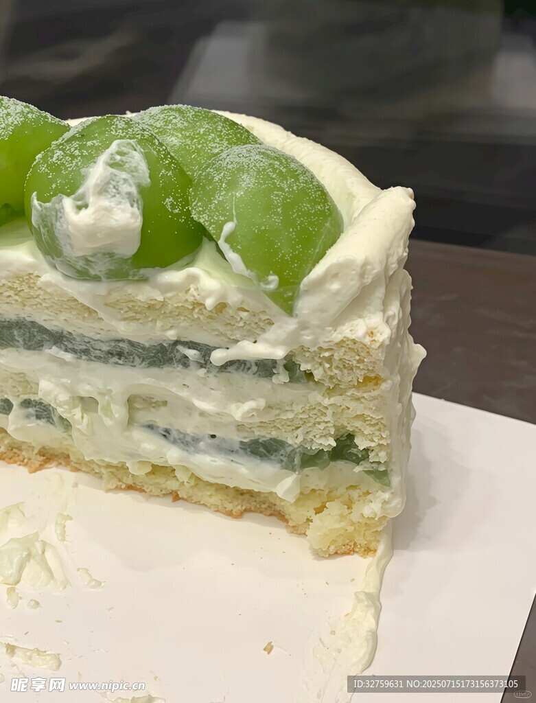 抹茶奶油夹心蛋糕切片