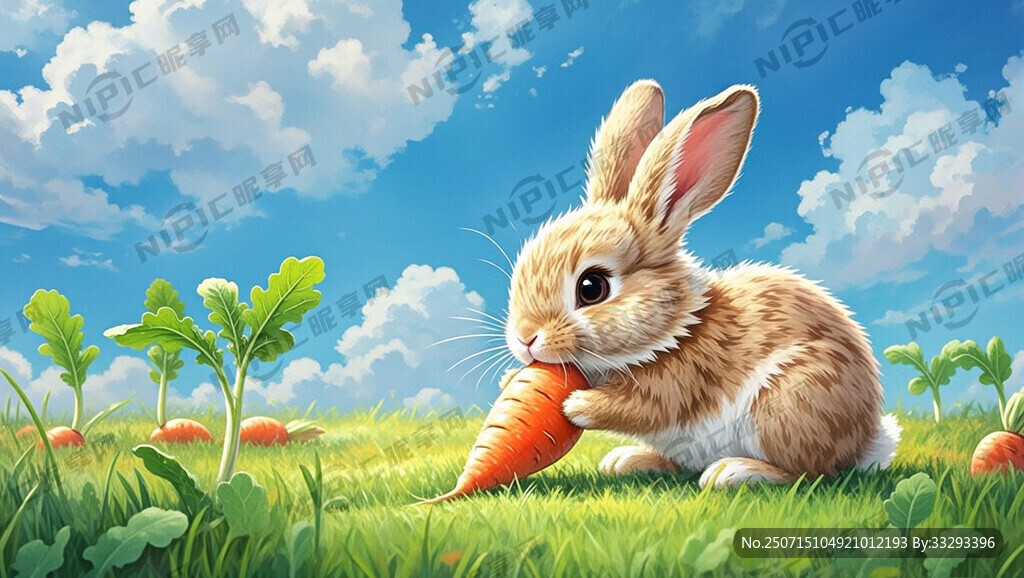 可爱的3d兔子 再草地上啃萝卜