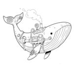 卡通鲸鱼内部奇幻世界图
