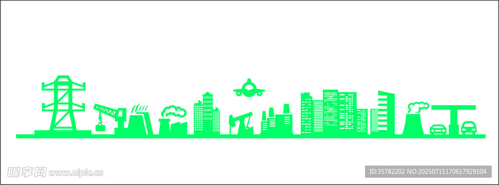 绿色城市天际线剪影