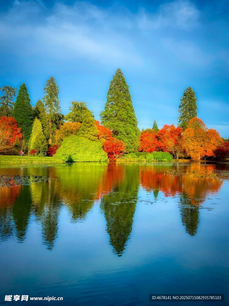 秋日湖畔绚丽多彩的景致