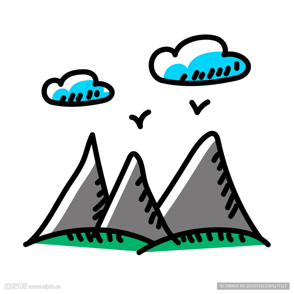 手绘卡通风格的山峦风景