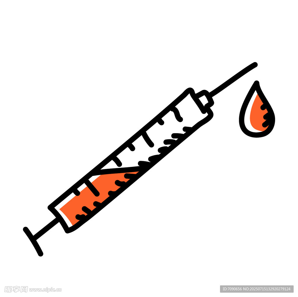 手绘注射器与滴落药液