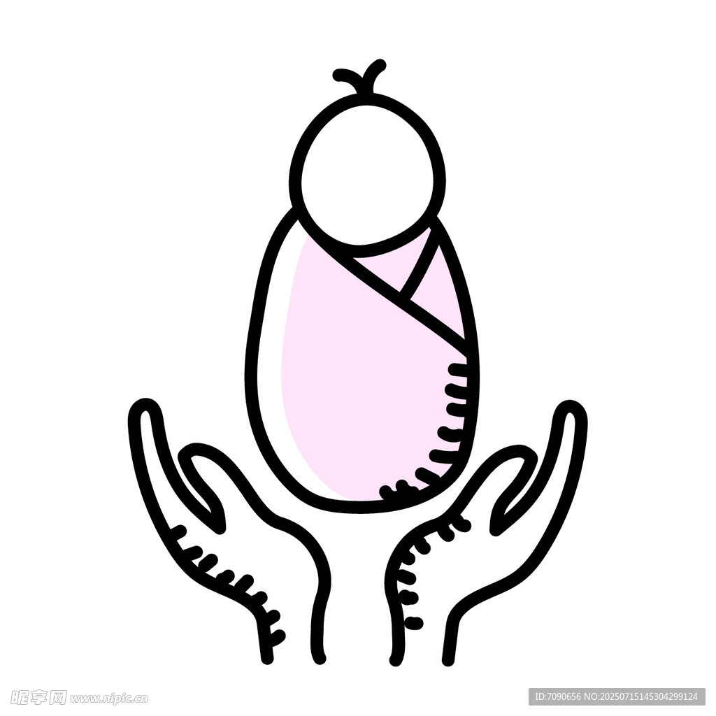 双手呵护中的新生婴儿
