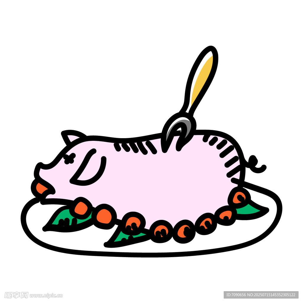 盘中烤猪插画