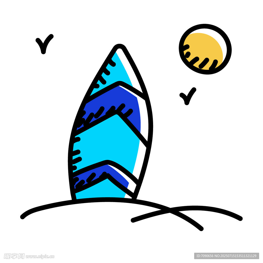 蓝色冲浪板与阳光插画