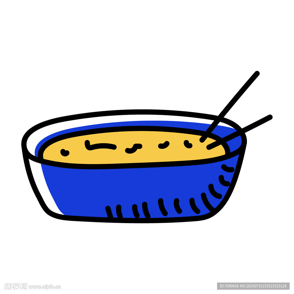 蓝色碗中的食物与筷子