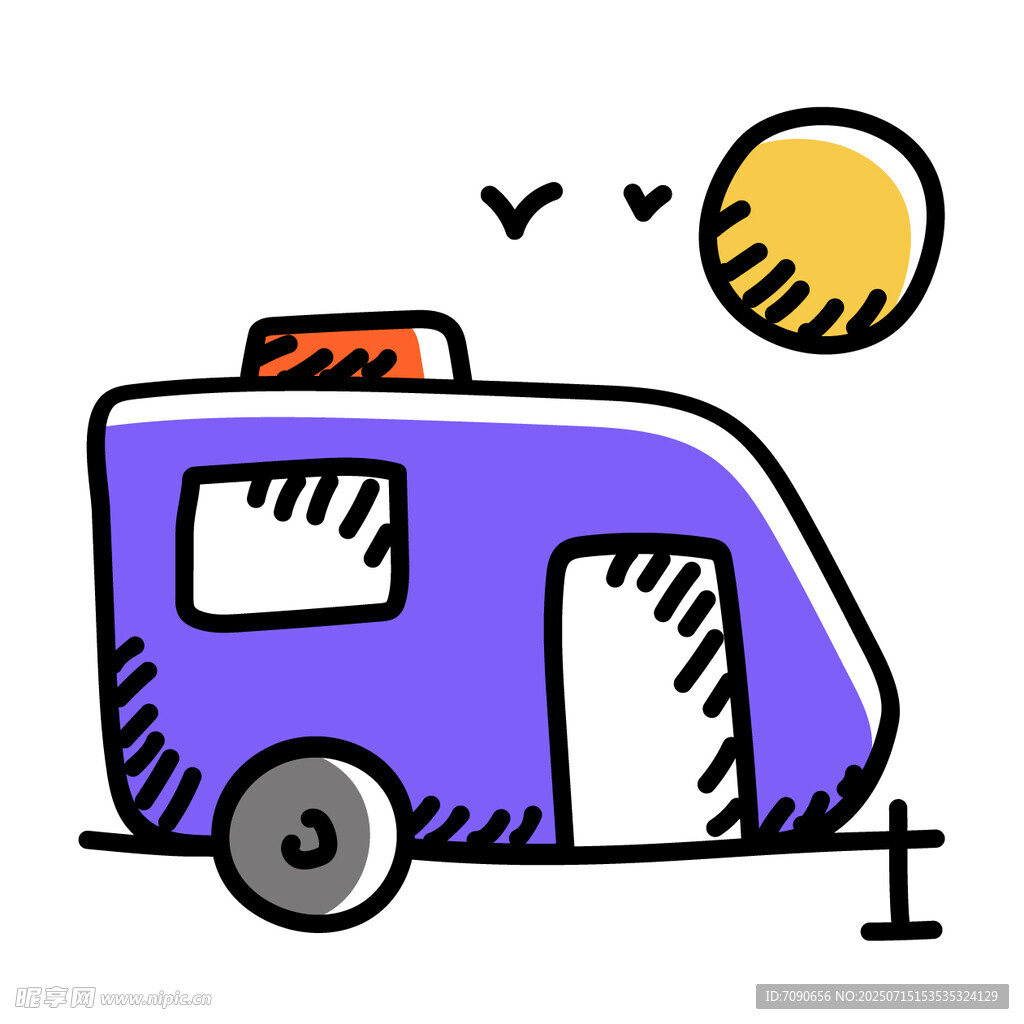 手绘紫色露营房车