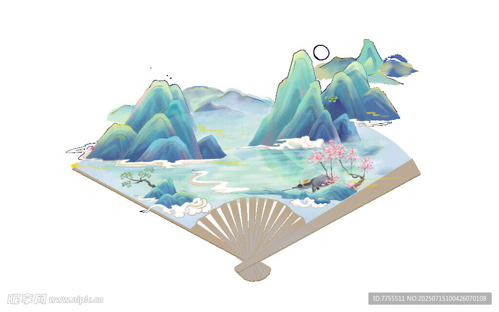 古风折扇山水图案设计