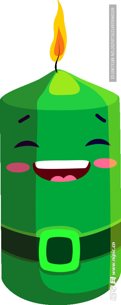 绿色卡通笑脸蜡烛形象