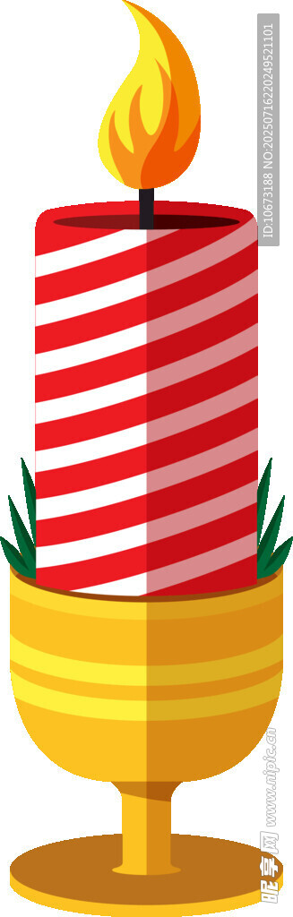 红白条纹蜡烛置于金烛台
