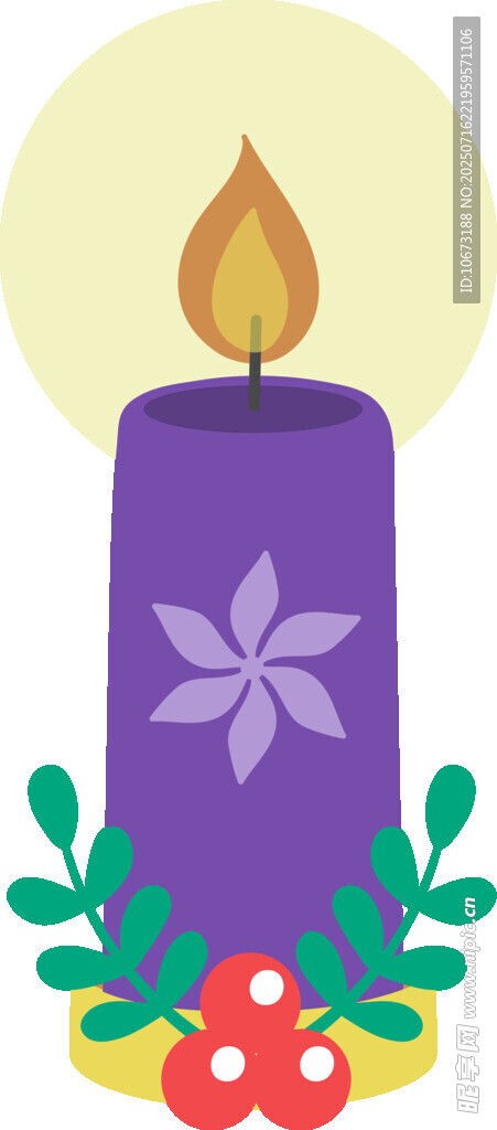 紫色蜡烛与花卉装饰图
