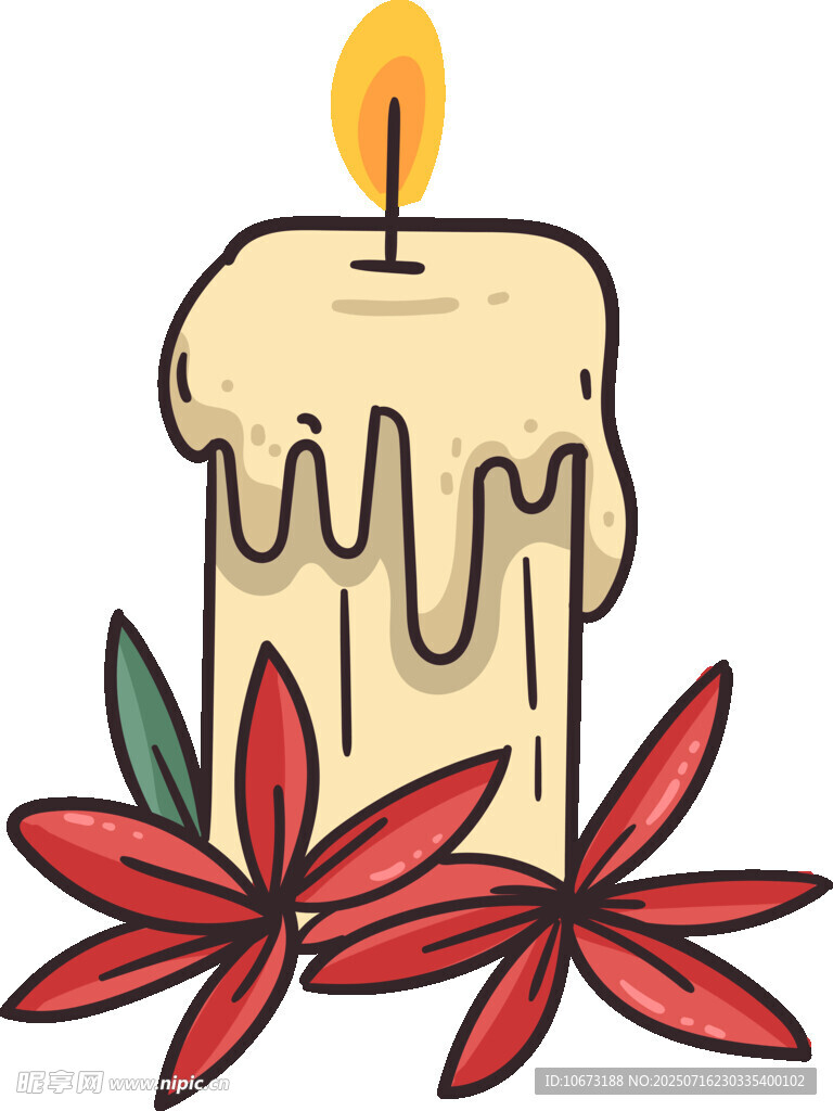 圣诞蜡烛配红色花卉