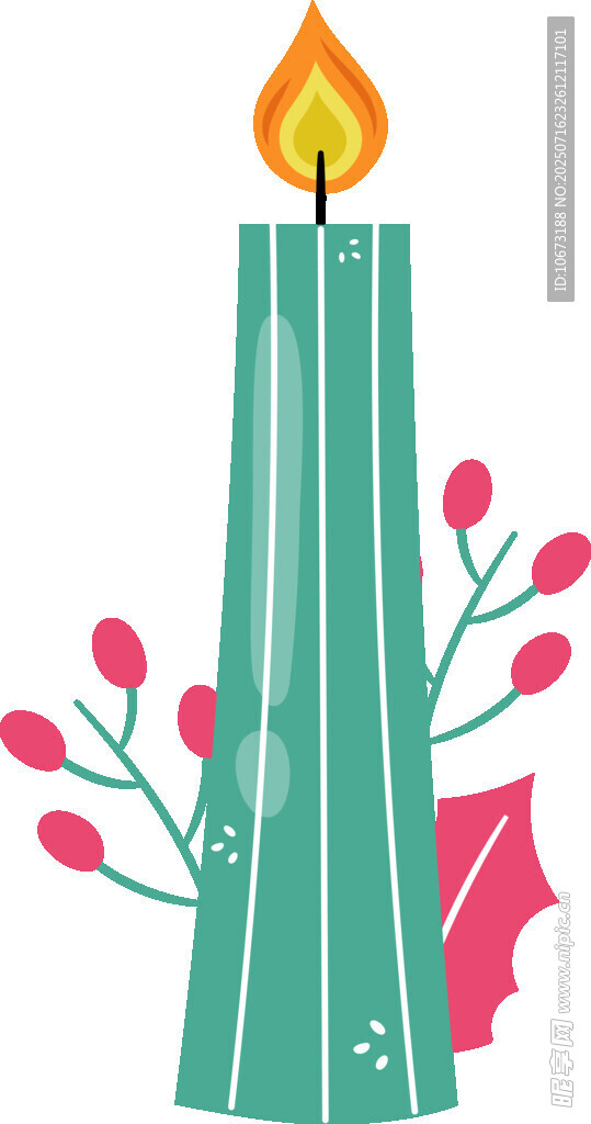 绿色蜡烛与花卉装饰图