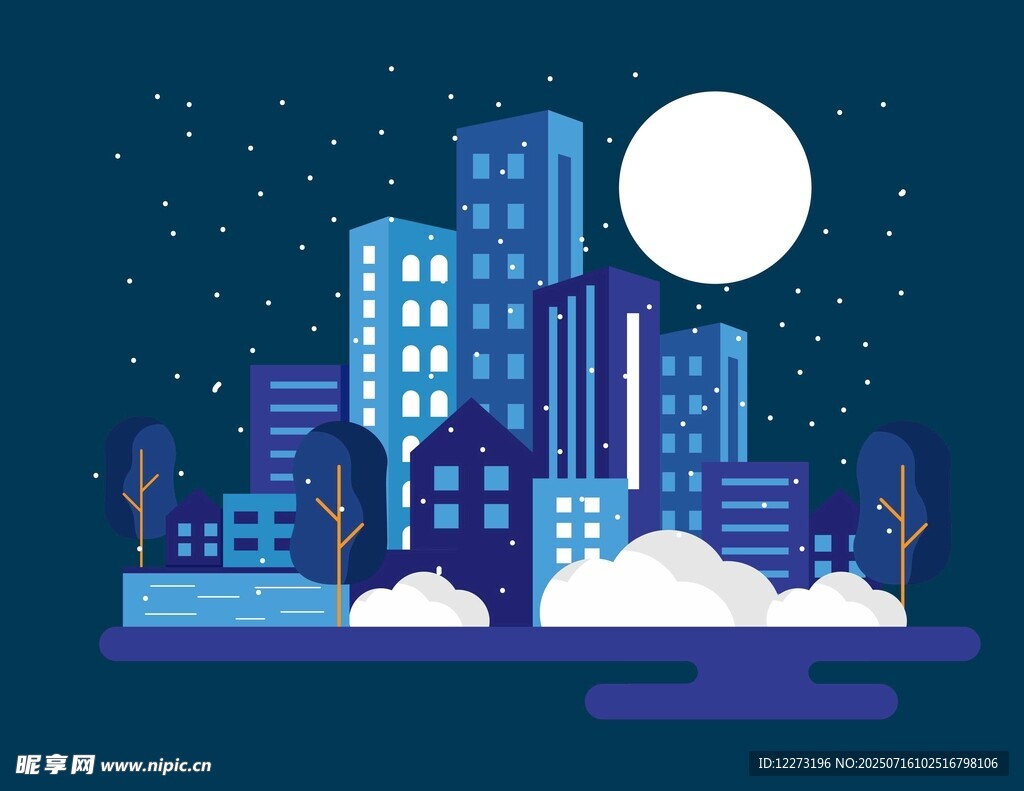 月夜下的城市建筑景观