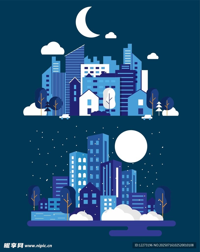 梦幻月夜下的城市景观