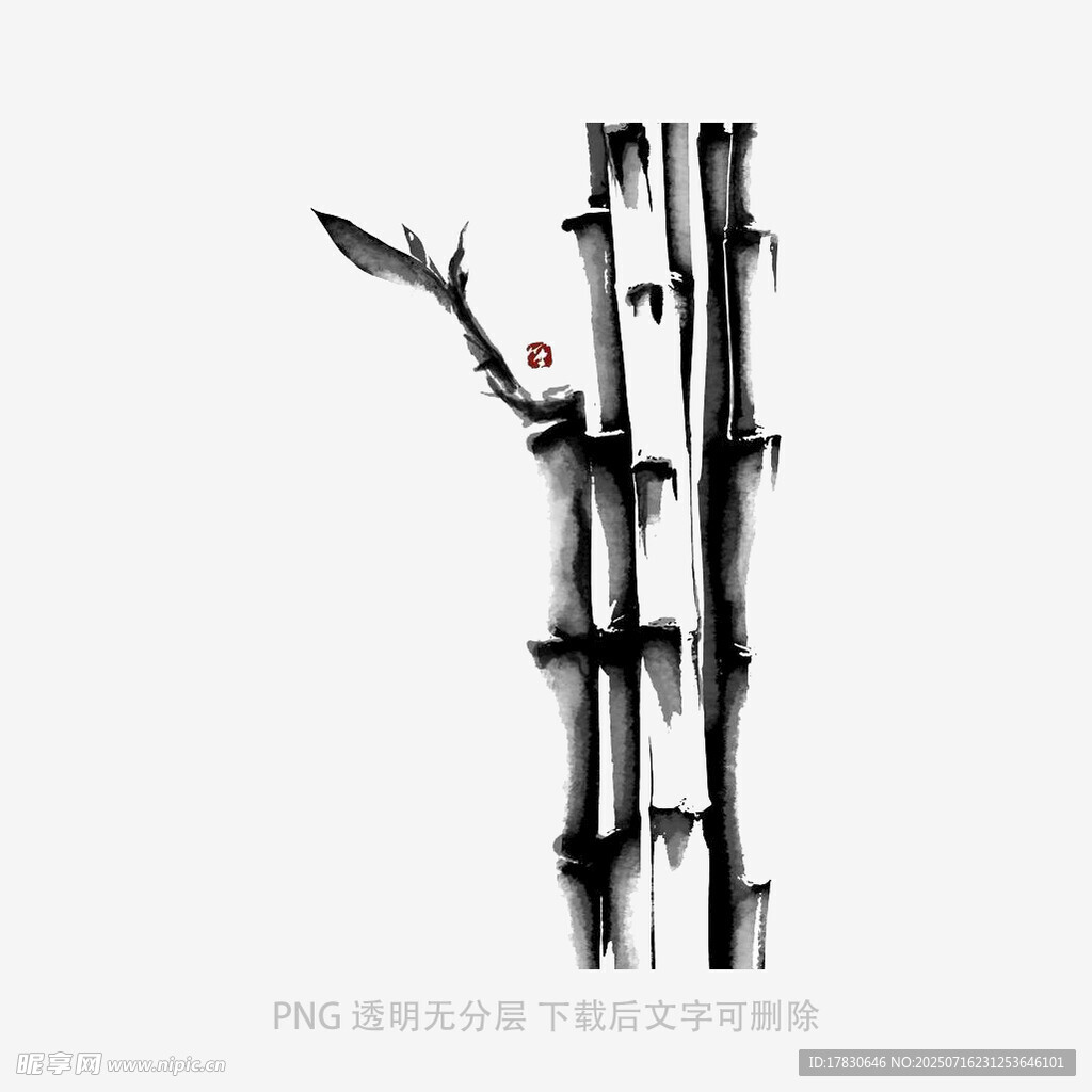水墨风单枝竹子插画