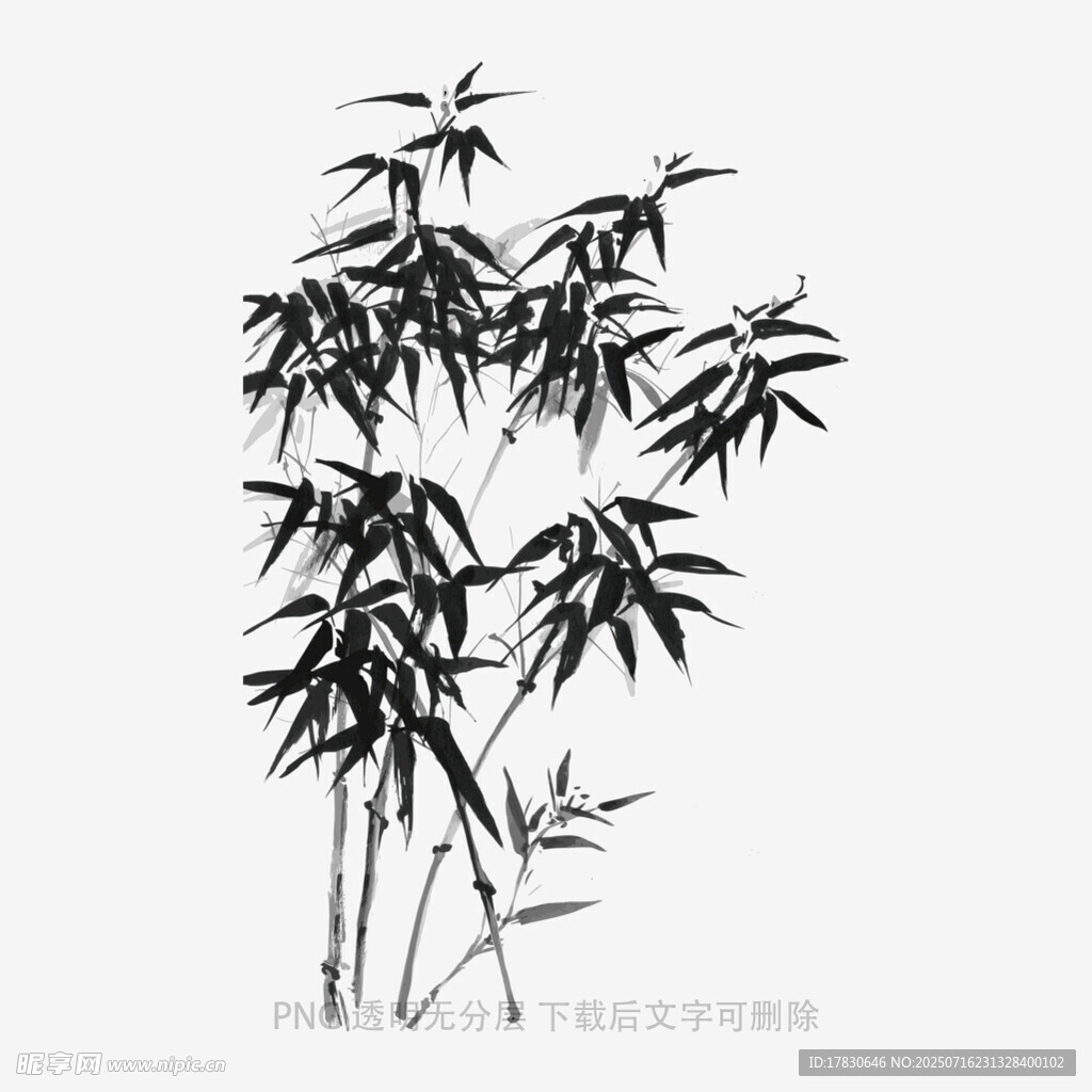 水墨风单株竹子图案