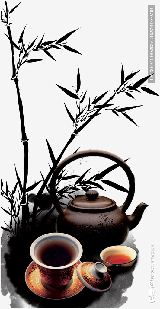 中式茶具与竹的雅致组合