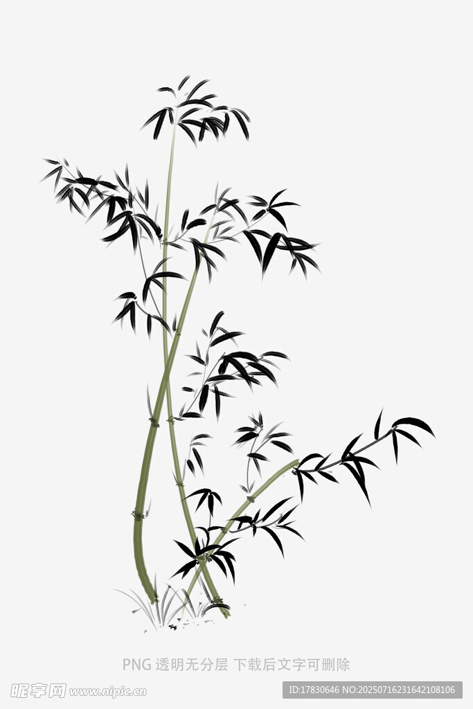 水墨风单枝翠竹图