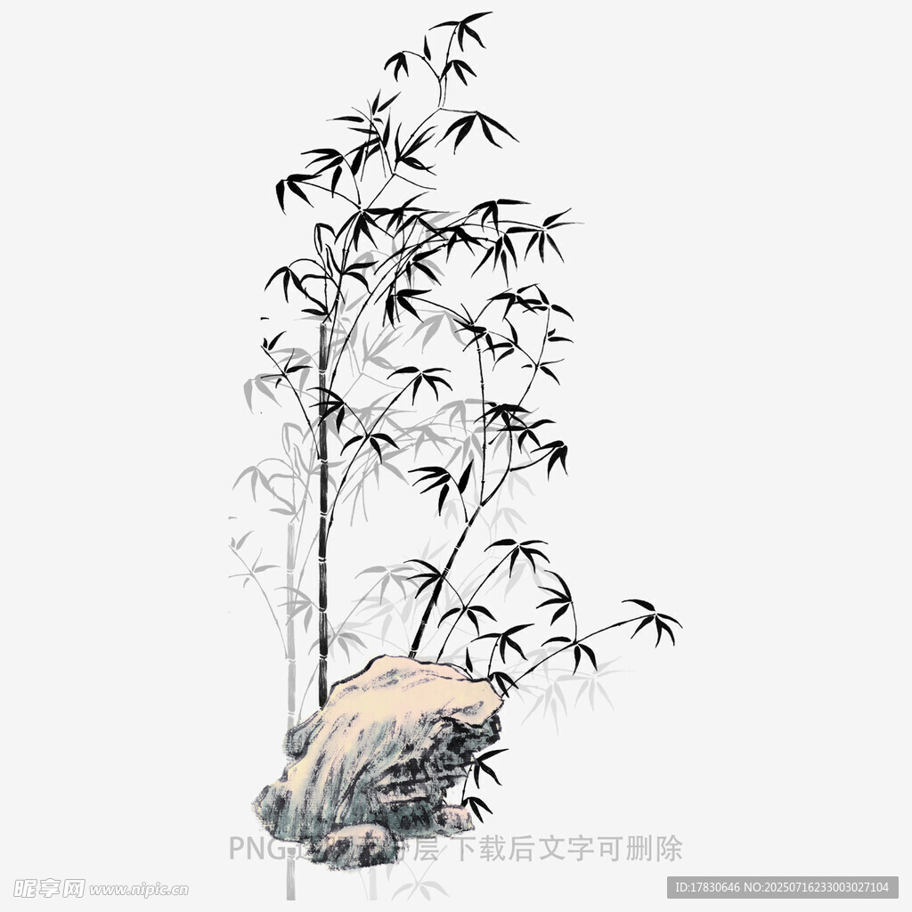 水墨风竹石图