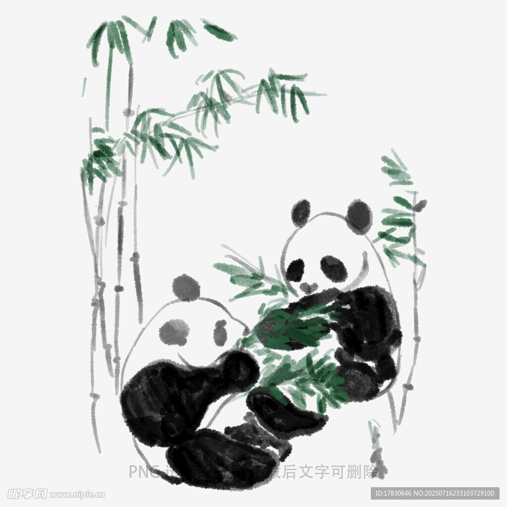 水墨风熊猫与翠竹图