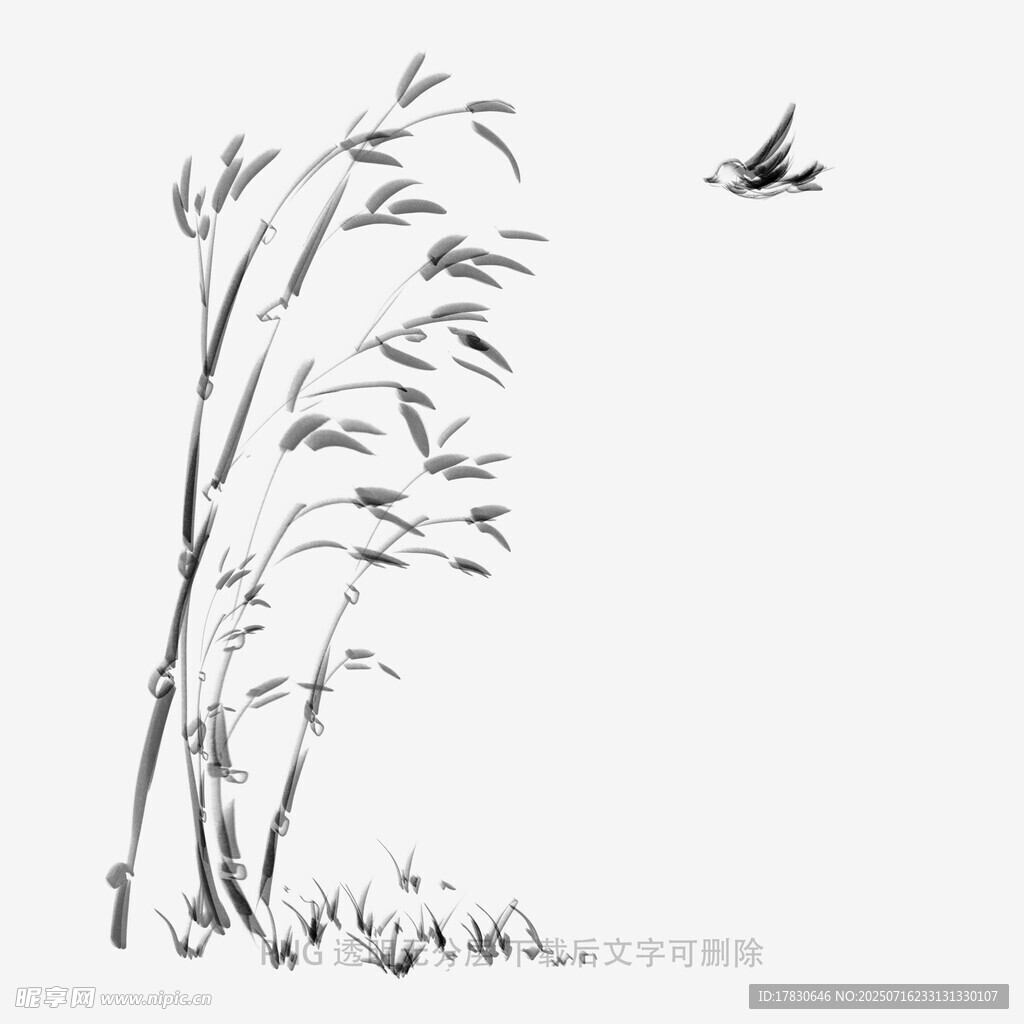 水墨风芦苇飞鸟图