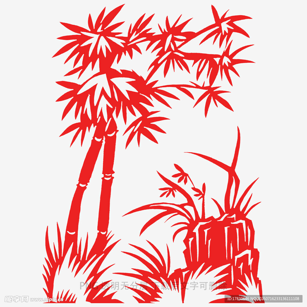 红色剪纸风竹子图案