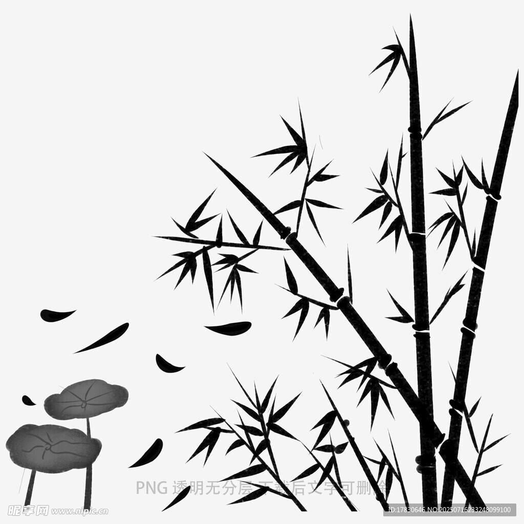 水墨风竹子与荷叶图景