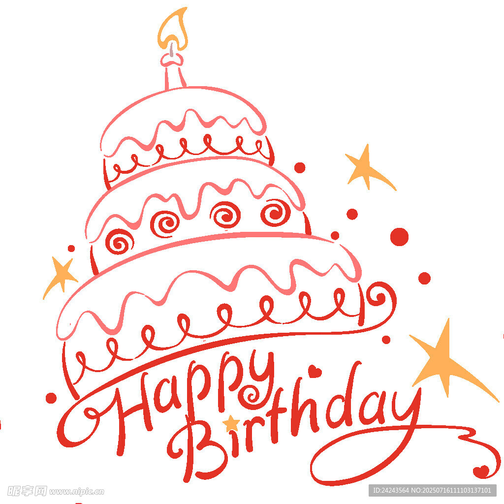 手绘风黄色红色生日蛋糕