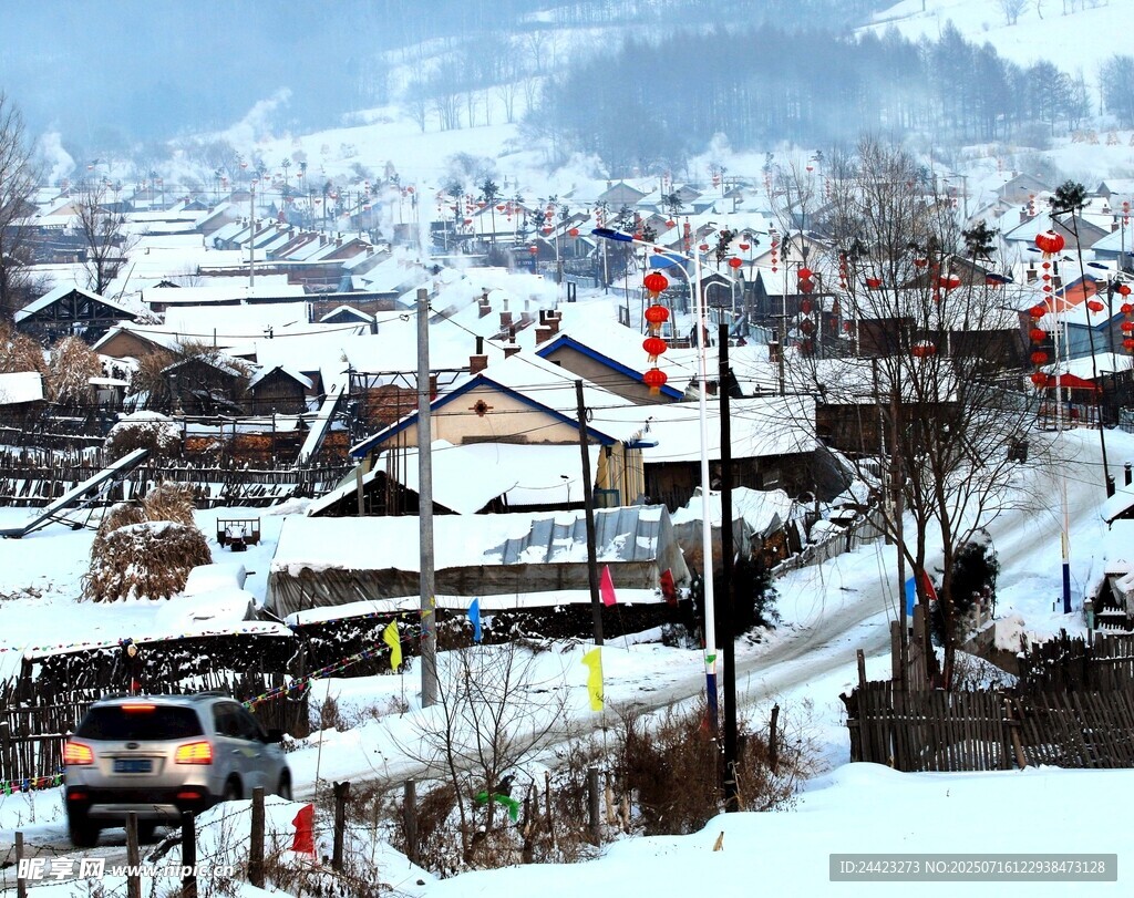雪覆盖的村庄冬日景象