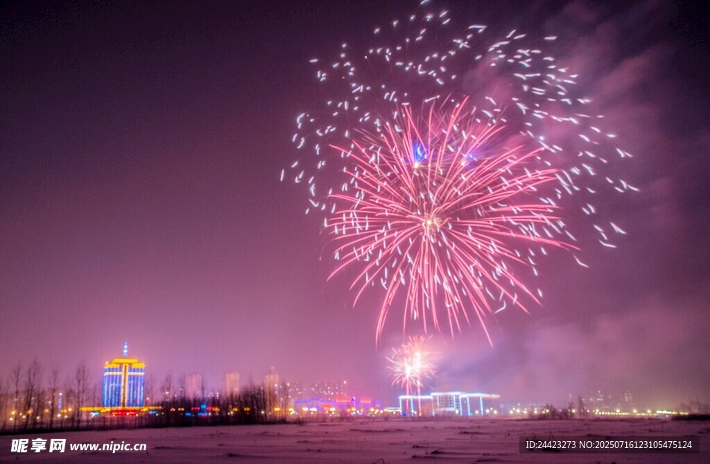 夜空绽放绚烂烟花美景