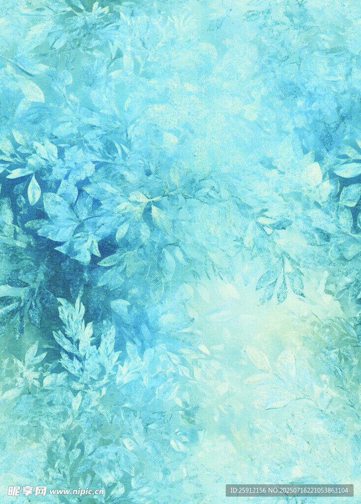 梦幻蓝调花卉水彩背景图