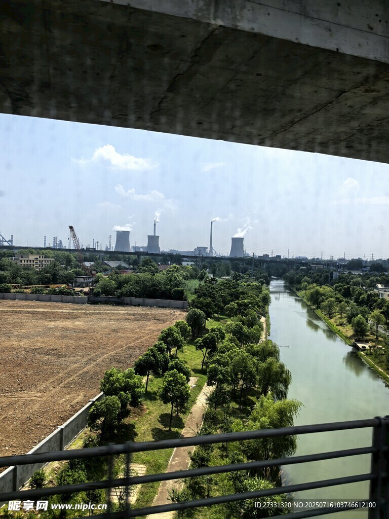 俯瞰河畔景观与城市远景
