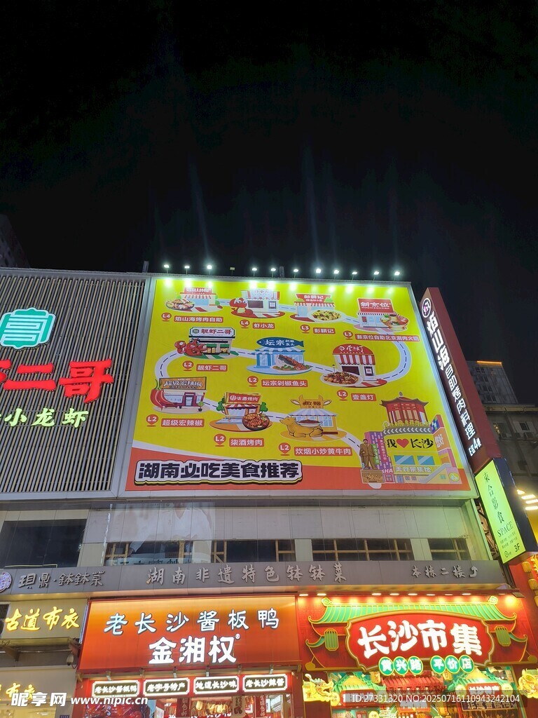 夜晚繁华商业街广告牌