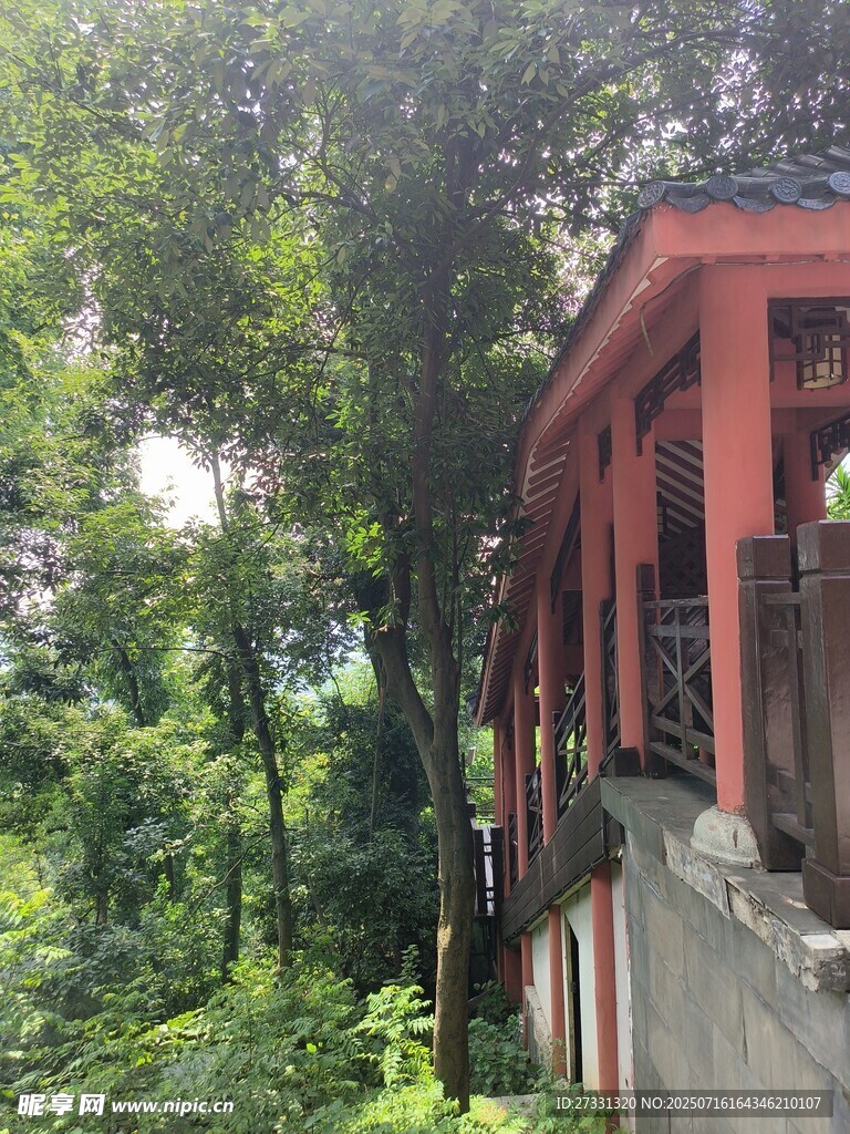 山林中的红顶建筑